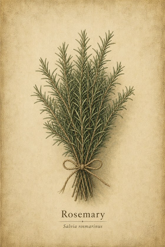 Rosemary botanical print with vintage herbarium style