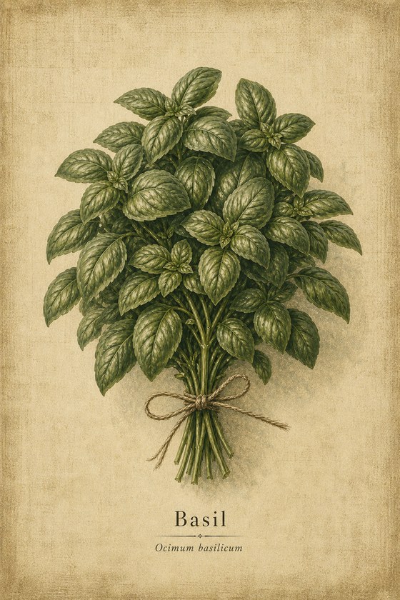 Printable basil poster for kitchen wall decor