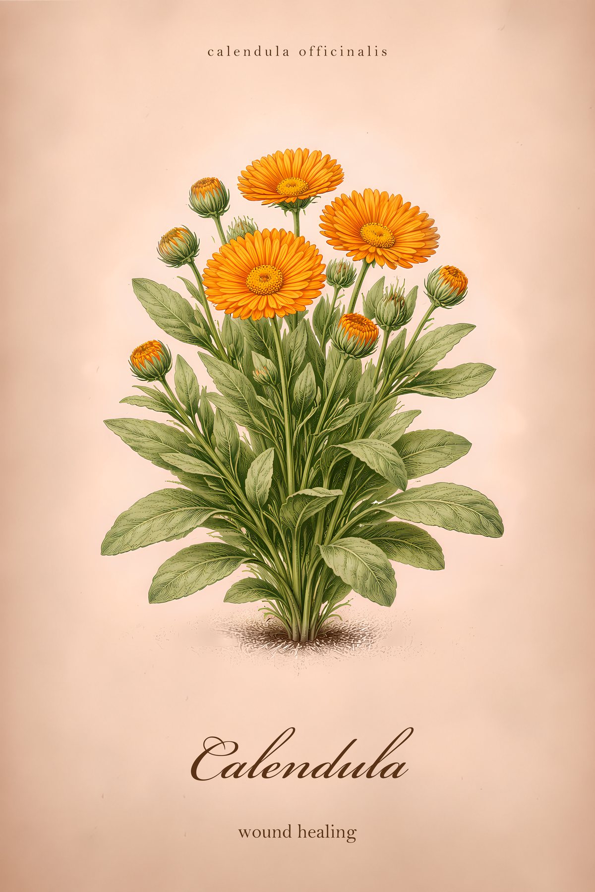 Calendula Botanical Print, Medicinal Herb Wall Art, Vintage Colour Apothecary Poster