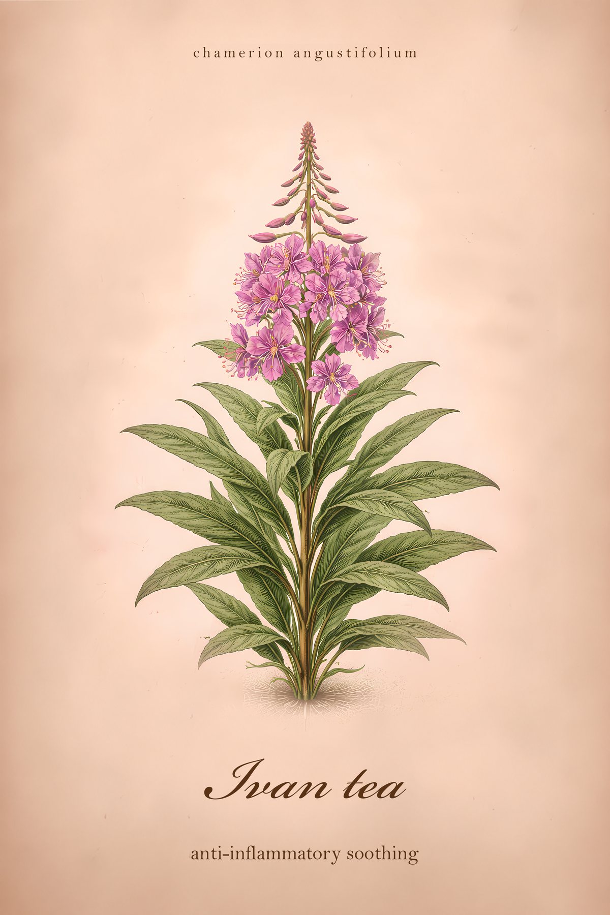 Ivan Tea Botanical Print, Wild Herb Wall Art, Vintage Colour Plant Study Poster