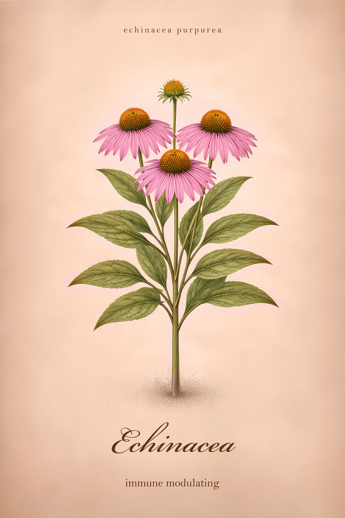 Echinacea Botanical Print, Medicinal Herb Wall Art, Vintage Colour Apothecary Poster