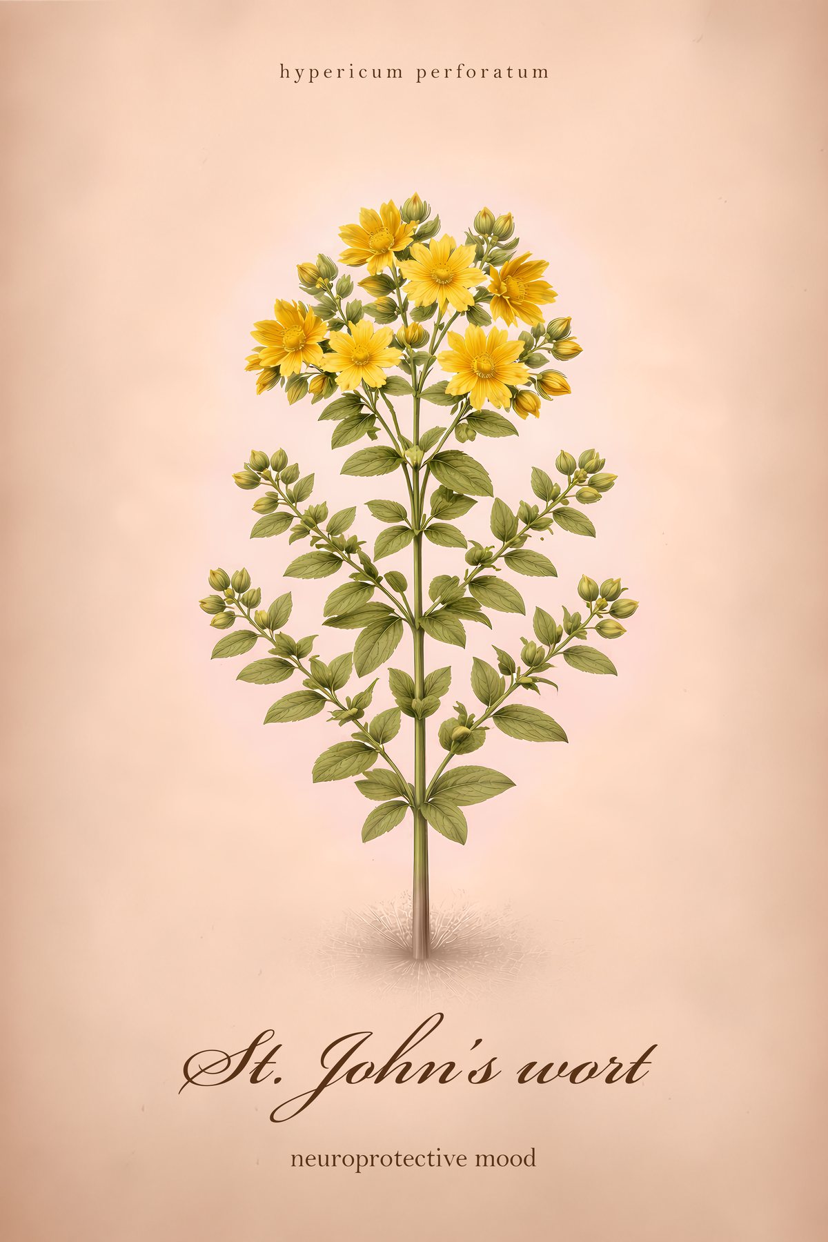 St Johns Wort Botanical Print, Medicinal Herb Wall Art, Vintage Colour Apothecary Poster