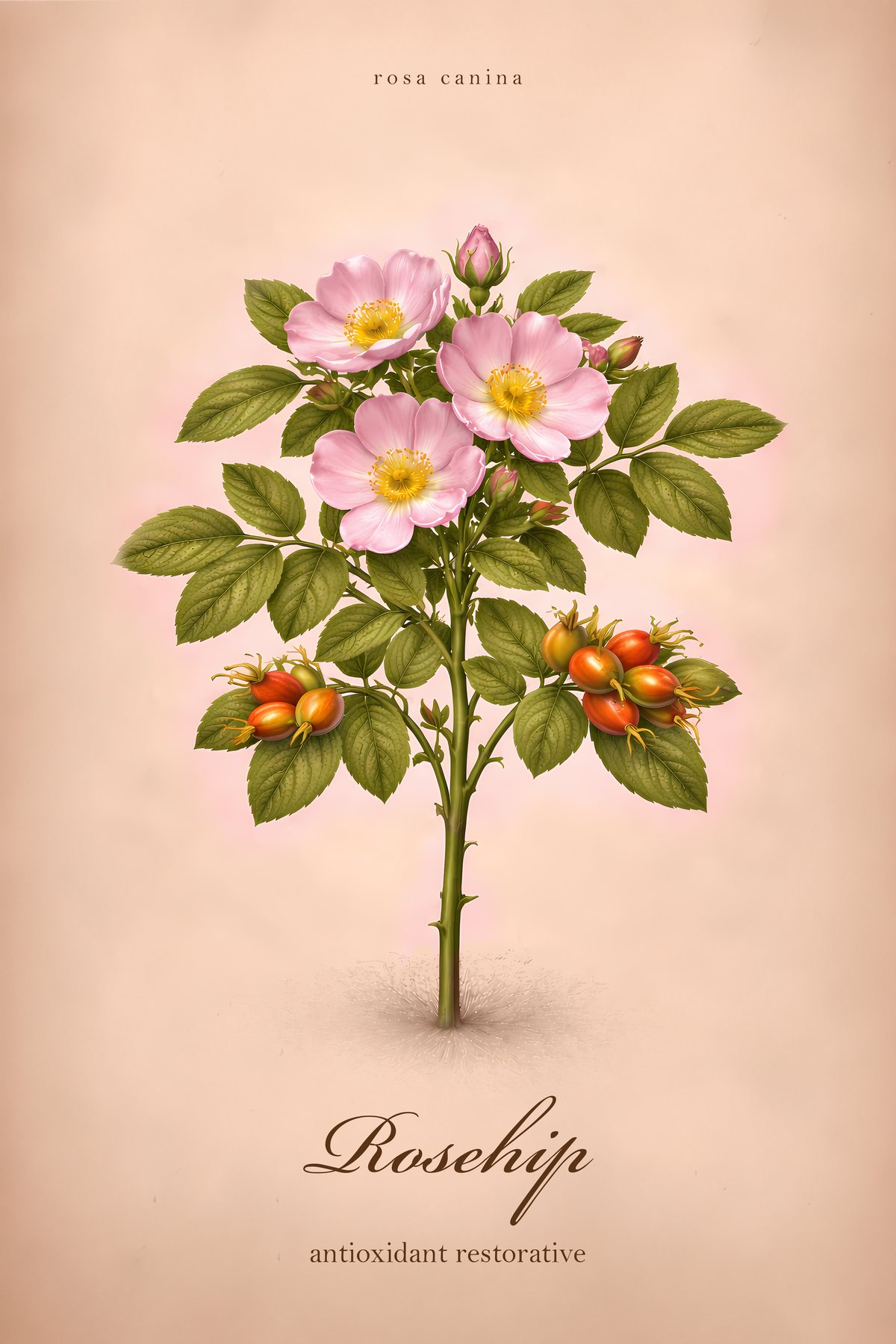 Rosehip Botanical Print, Medicinal Herb Wall Art, Vintage Colour Apothecary Poster