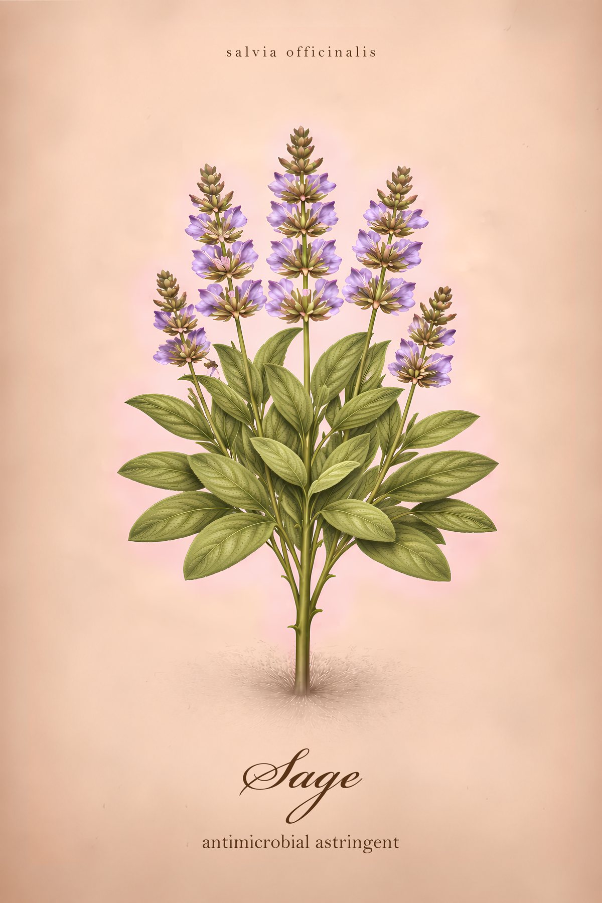 Sage Herb Print, Apothecary Kitchen Wall Art, Vintage Colour Botanical Poster