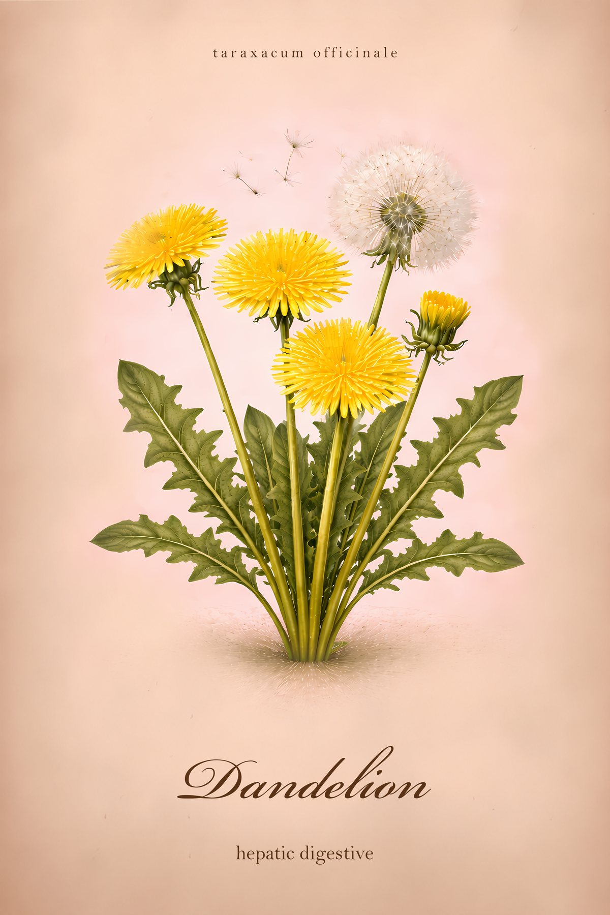 Dandelion Botanical Print, Medicinal Herb Wall Art, Vintage Colour Apothecary Poster