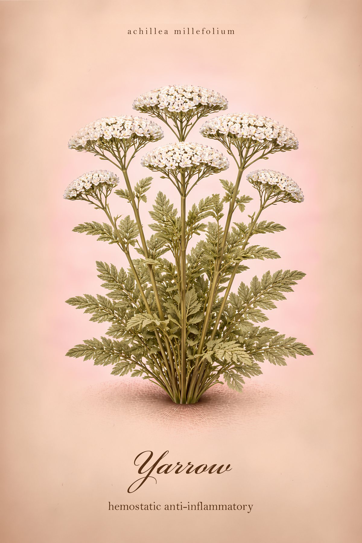 Yarrow Botanical Print, Medicinal Herb Wall Art, Vintage Colour Apothecary Poster