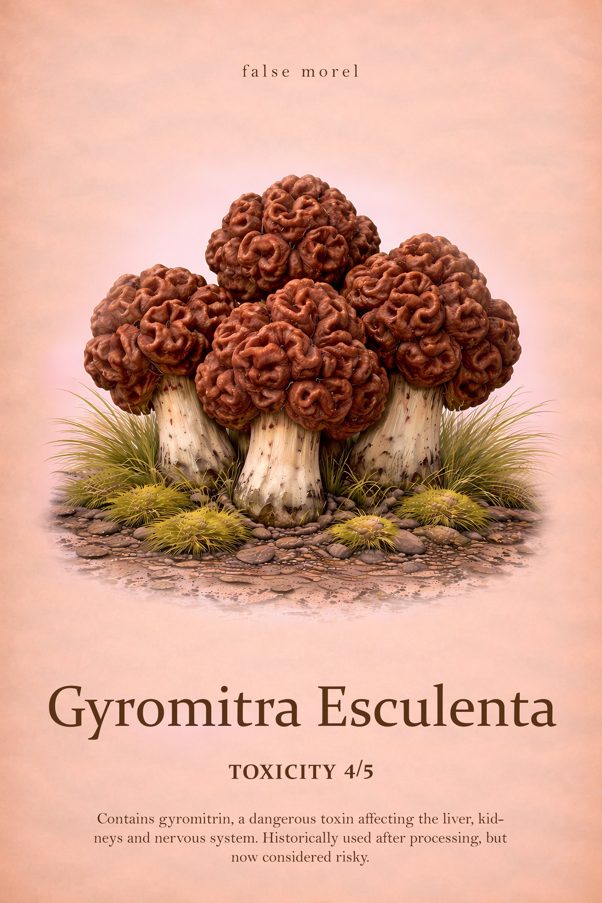 Gyromitra esculenta Print, Poisonous Mushroom Poster, Vintage Mycology Wall Art