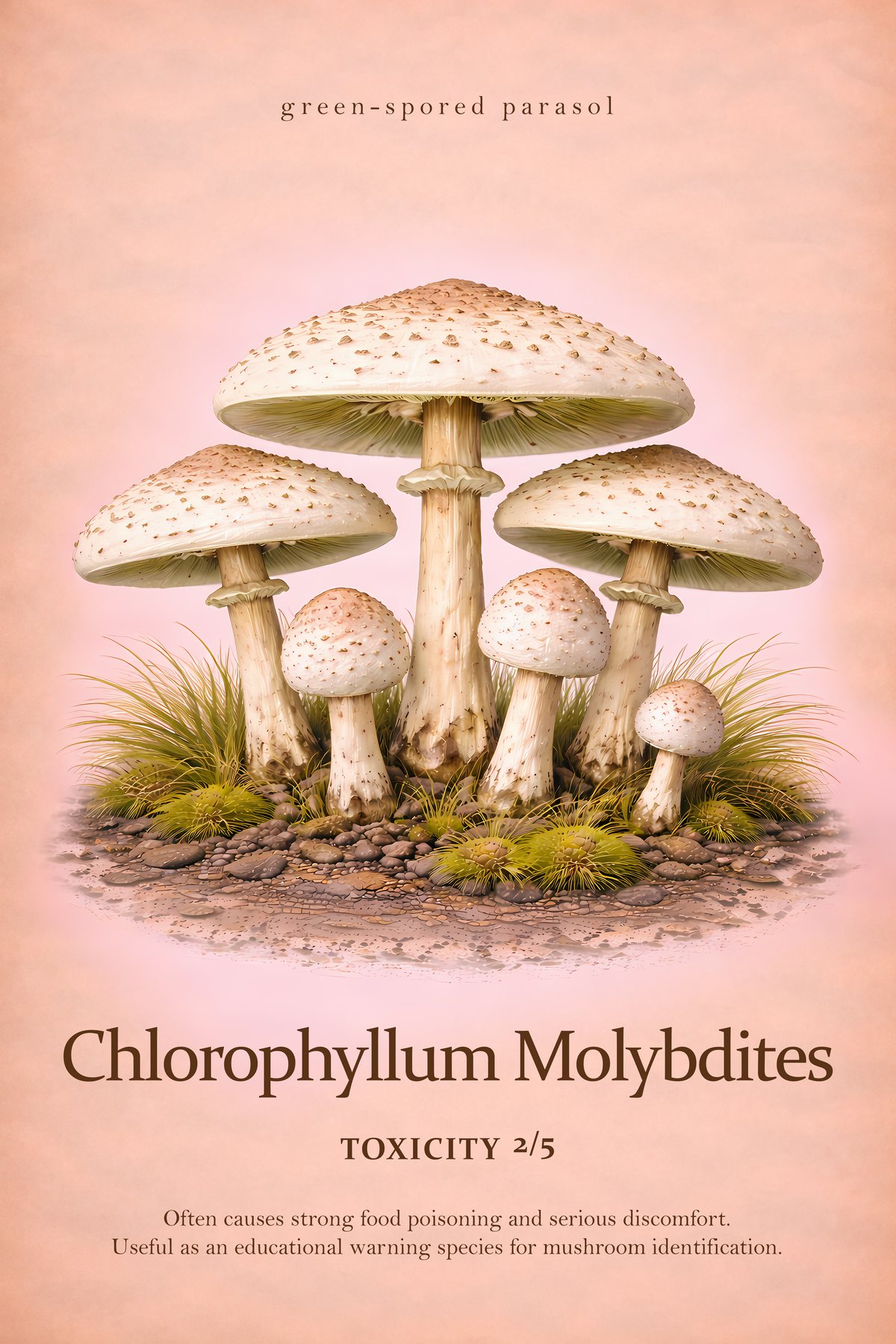 Chlorophyllum molybdites Print, Poisonous Mushroom Poster, Vintage Mycology Wall Art