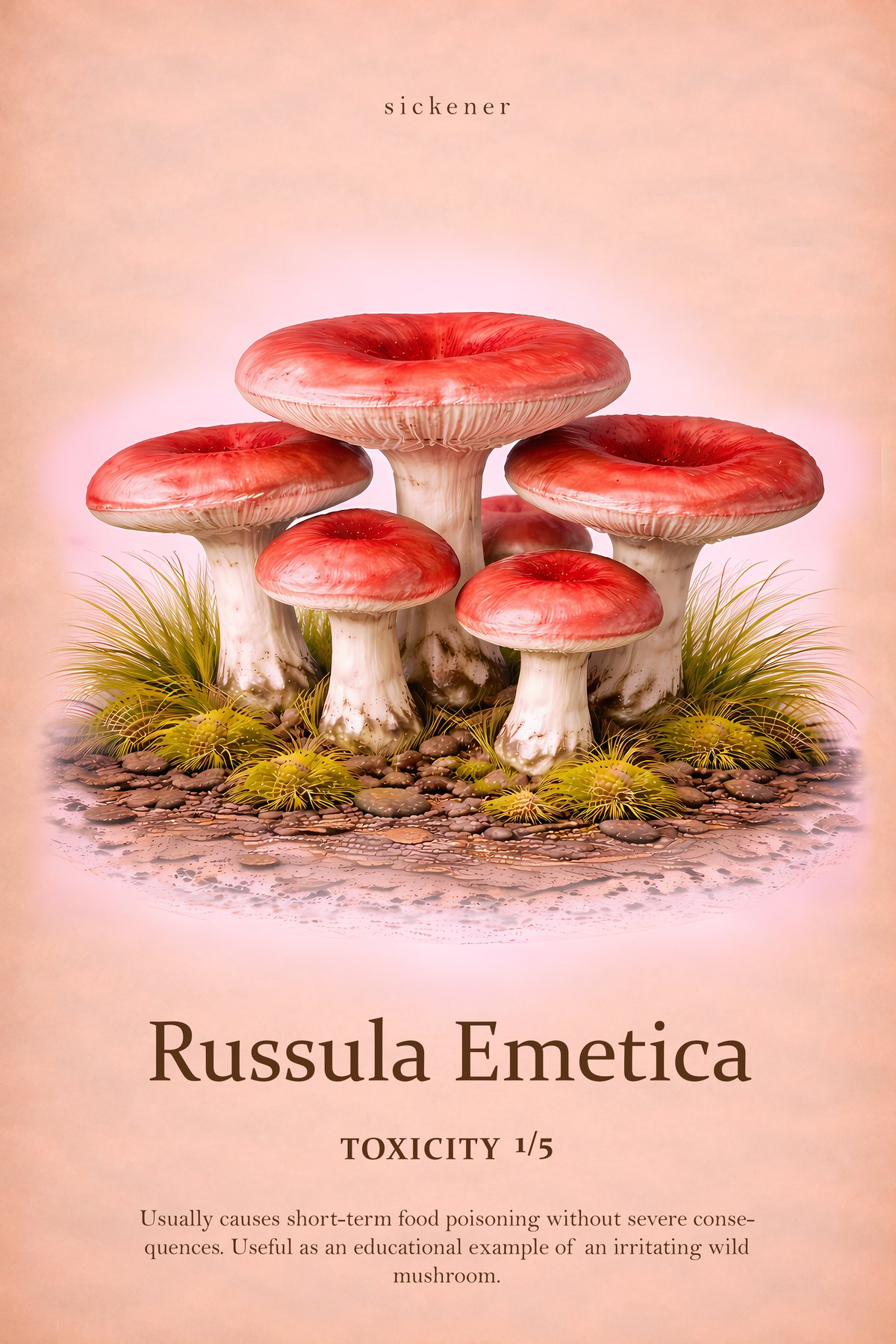 Russula emetica Print, Mycology Wall Art, Vintage Fungi Study Poster