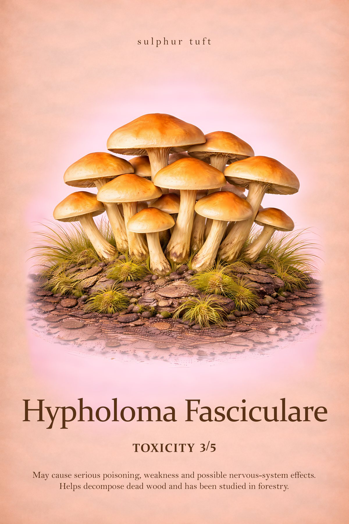 Hypholoma fasciculare Print, Mycology Wall Art, Vintage Fungi Study Poster