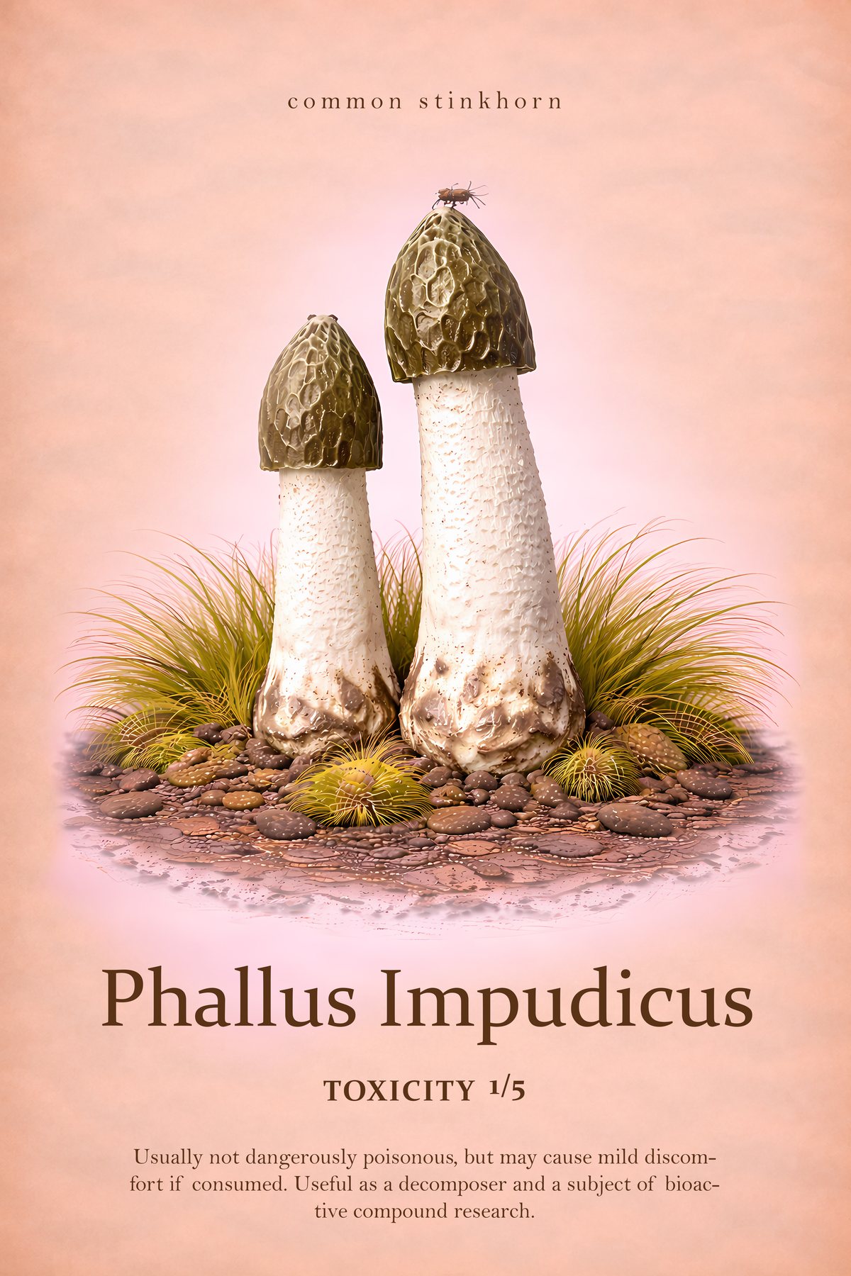 Phallus impudicus Print, Mycology Wall Art, Vintage Fungi Study Poster
