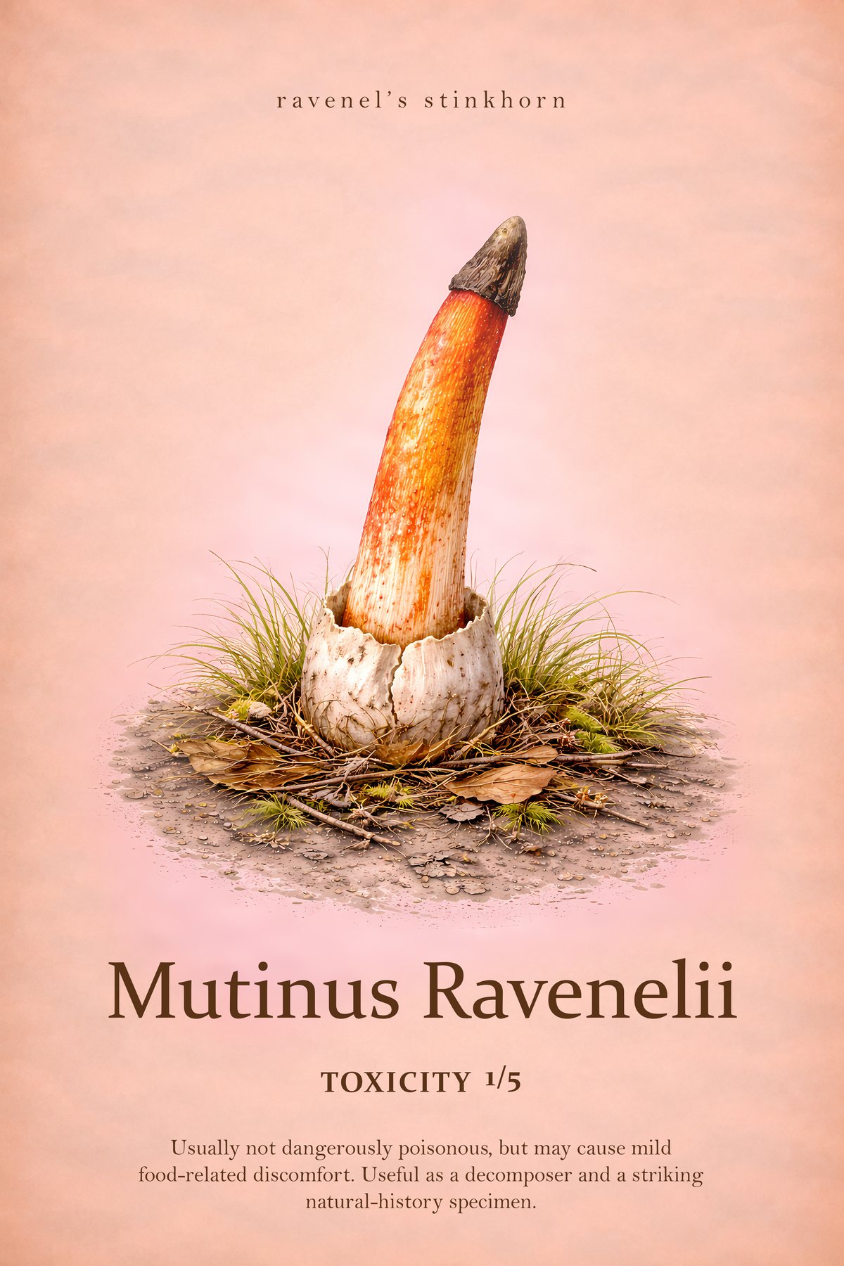 Mutinus ravenelii Print, Mycology Wall Art, Vintage Fungi Study Poster