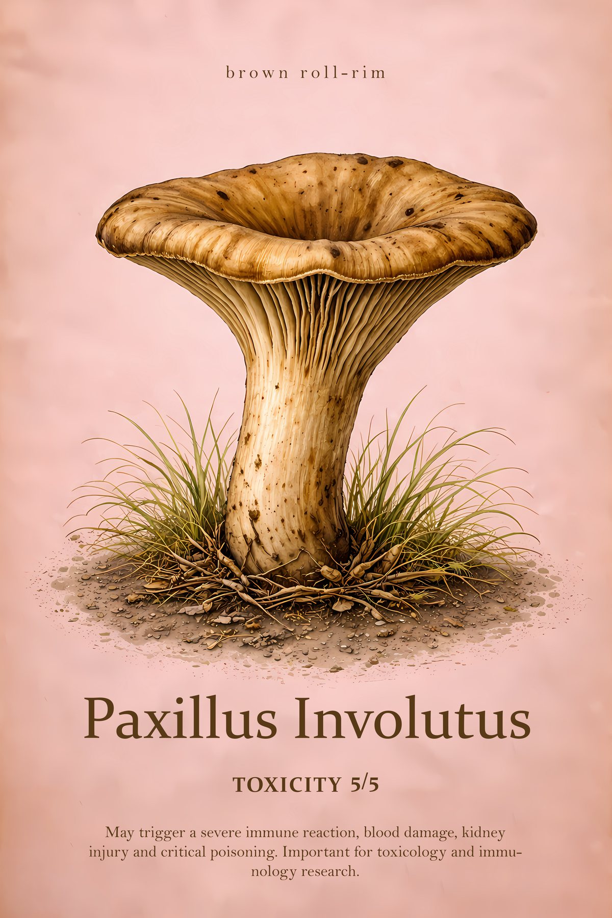 Paxillus involutus Print, Poisonous Mushroom Poster, Vintage Mycology Wall Art