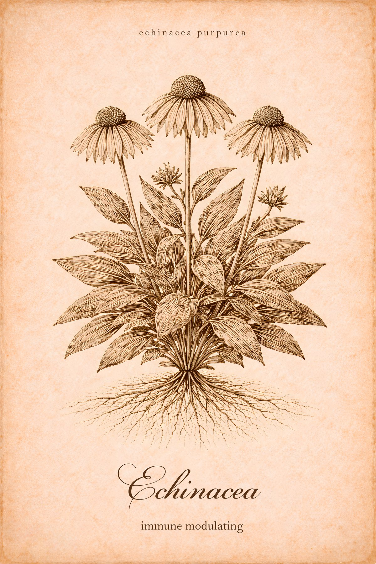 Echinacea Botanical Print, Medicinal Herb Wall Art, Vintage Apothecary Poster