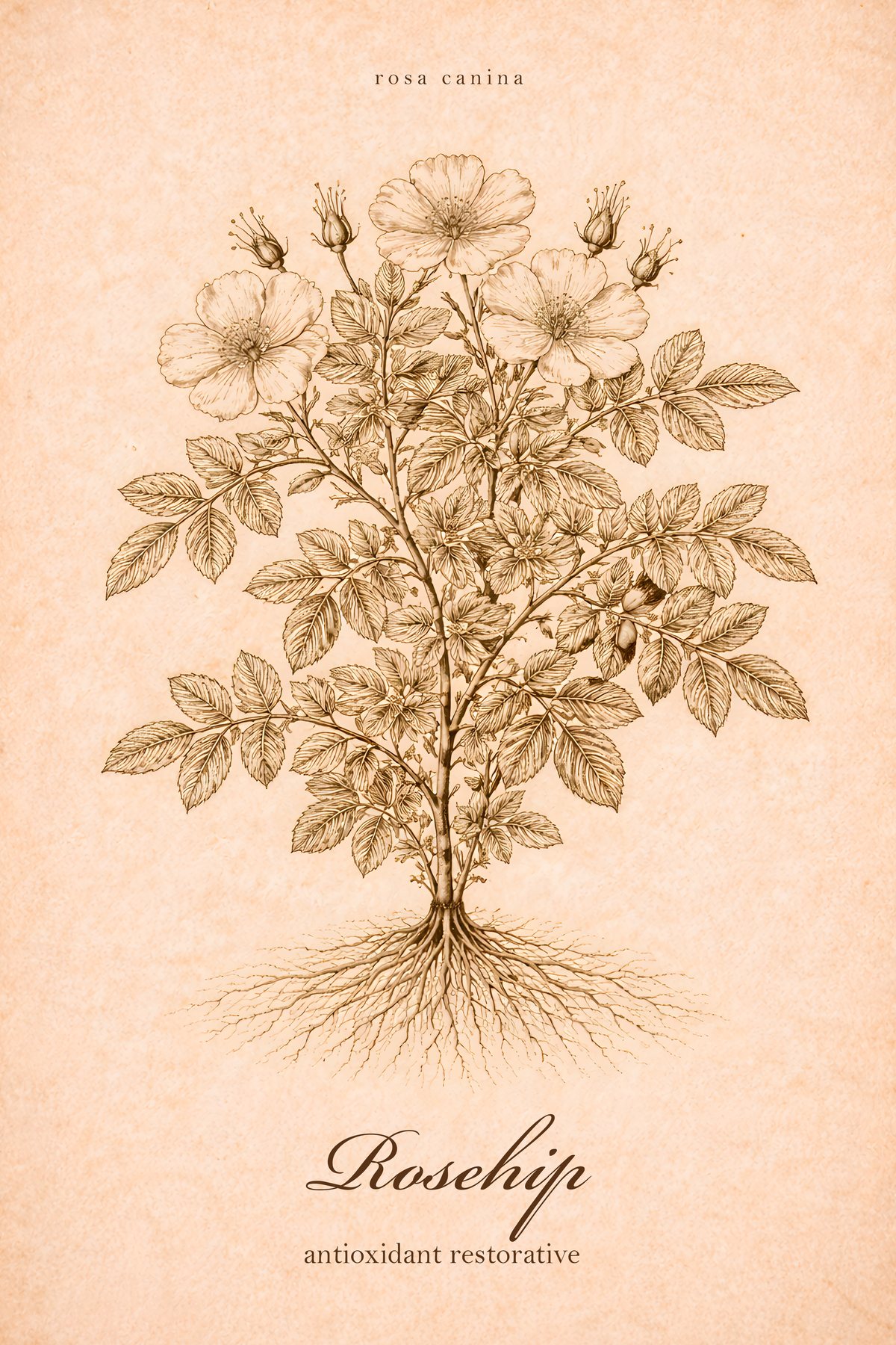 Rosehip Botanical Print, Medicinal Herb Wall Art, Vintage Apothecary Poster