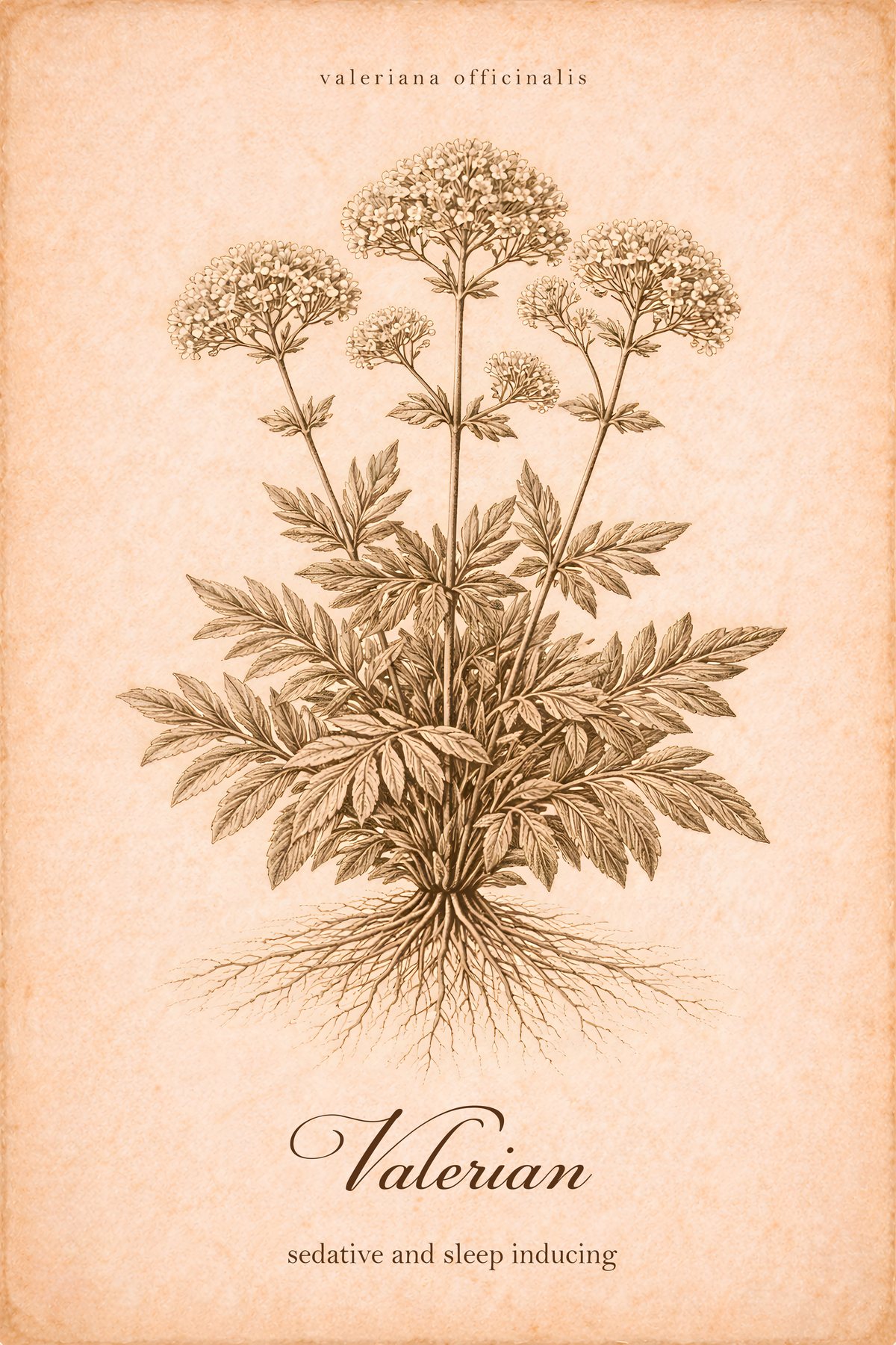 Valerian Botanical Print, Medicinal Herb Wall Art, Vintage Apothecary Poster