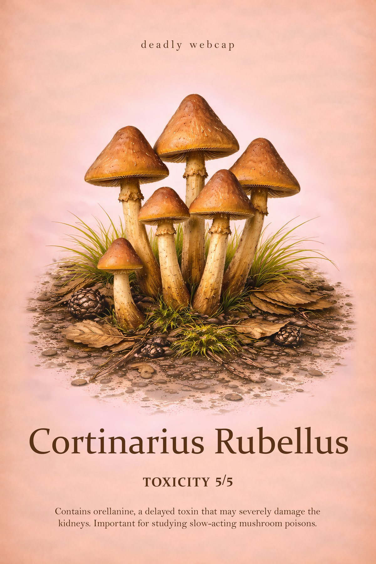 Cortinarius rubellus Print, Poisonous Mushroom Poster, Vintage Mycology Wall Art