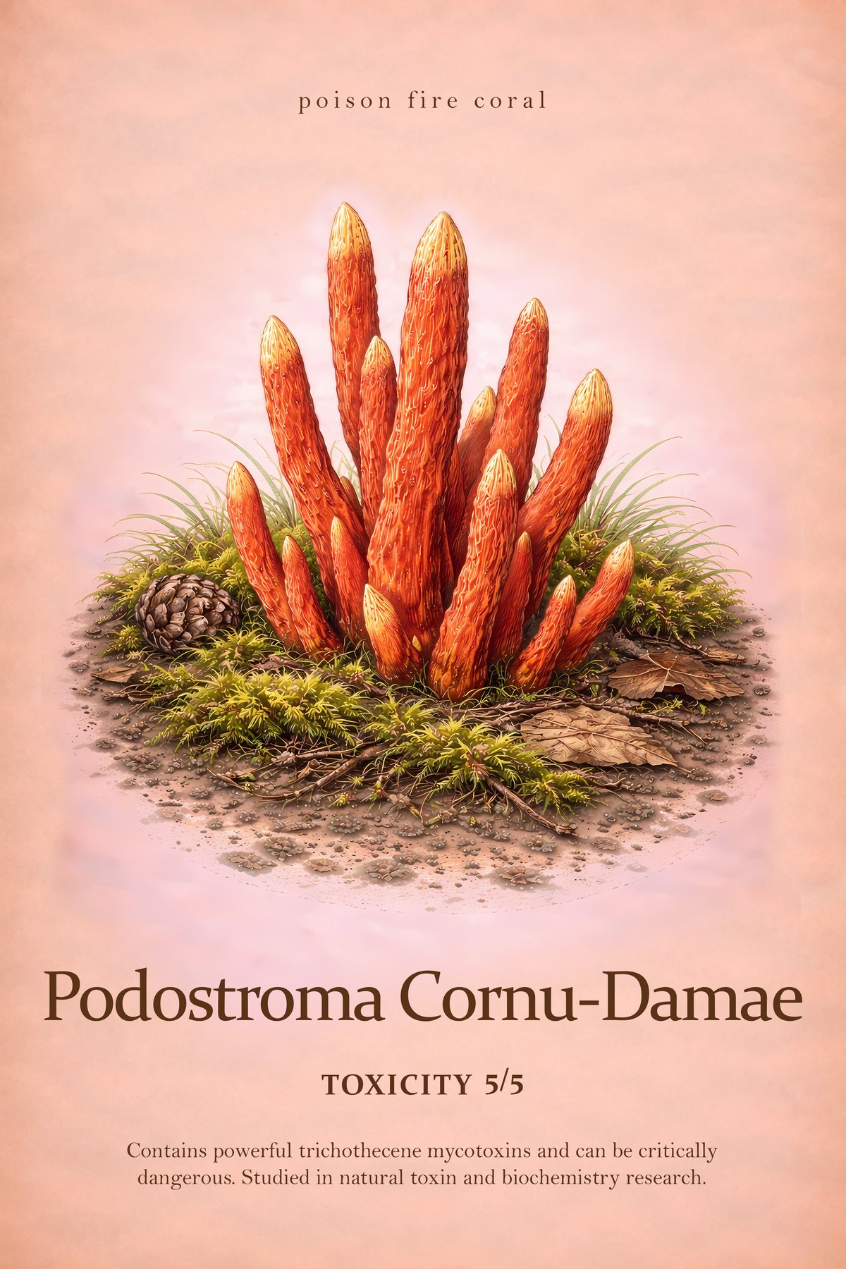 Podostroma cornu-damae Print, Mycology Wall Art, Vintage Fungi Study Poster