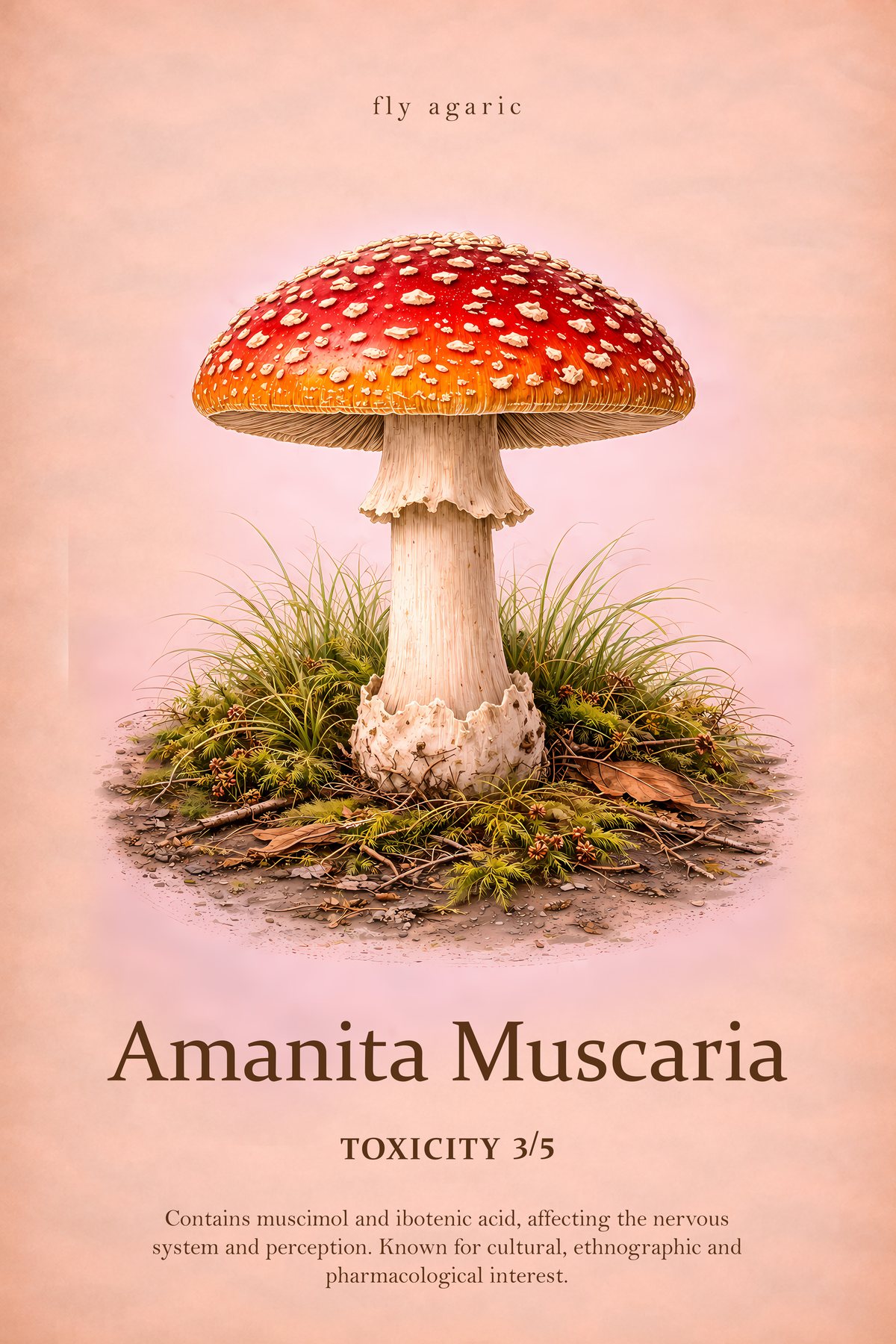 Amanita muscaria Print, Mushroom Wall Art, Vintage Botanical Poster