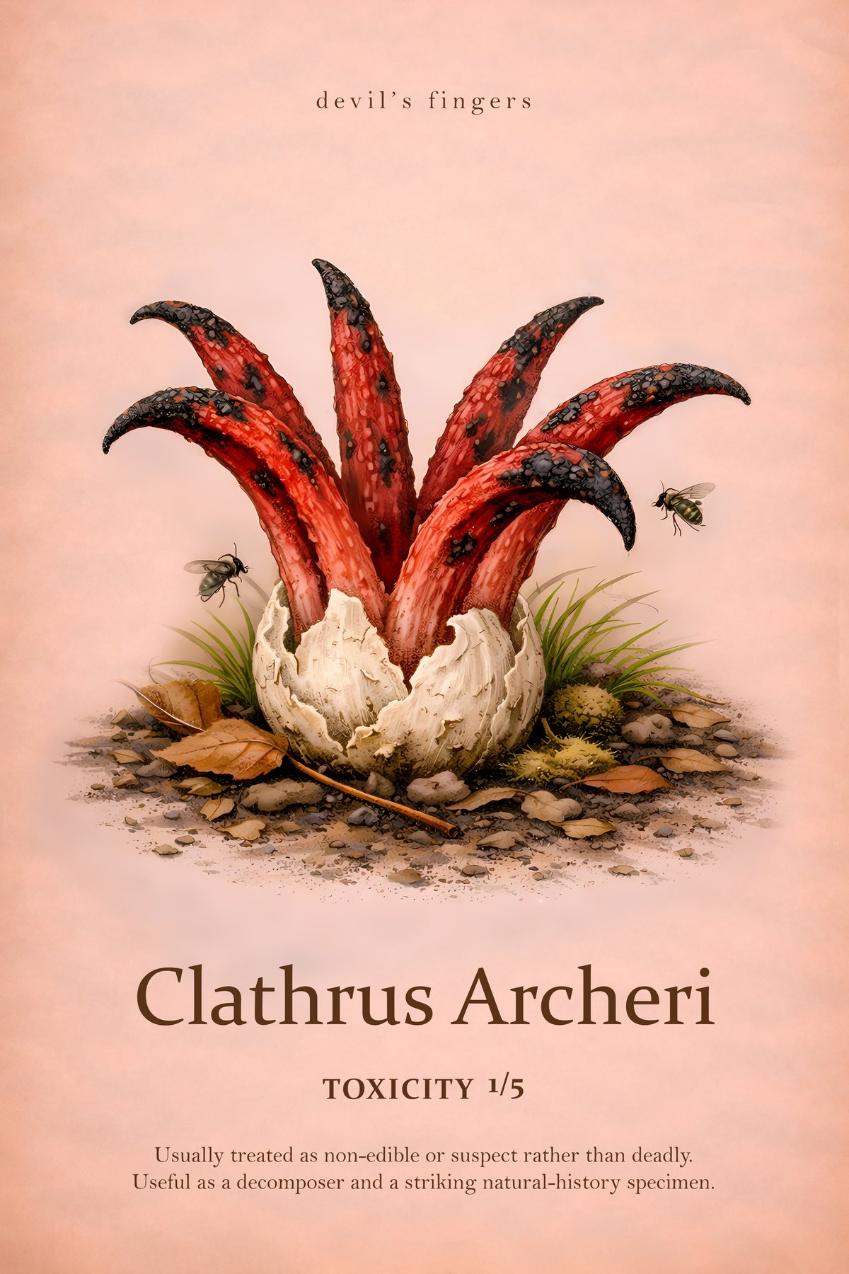 Clathrus archeri Print, Mushroom Wall Art, Vintage Botanical Poster